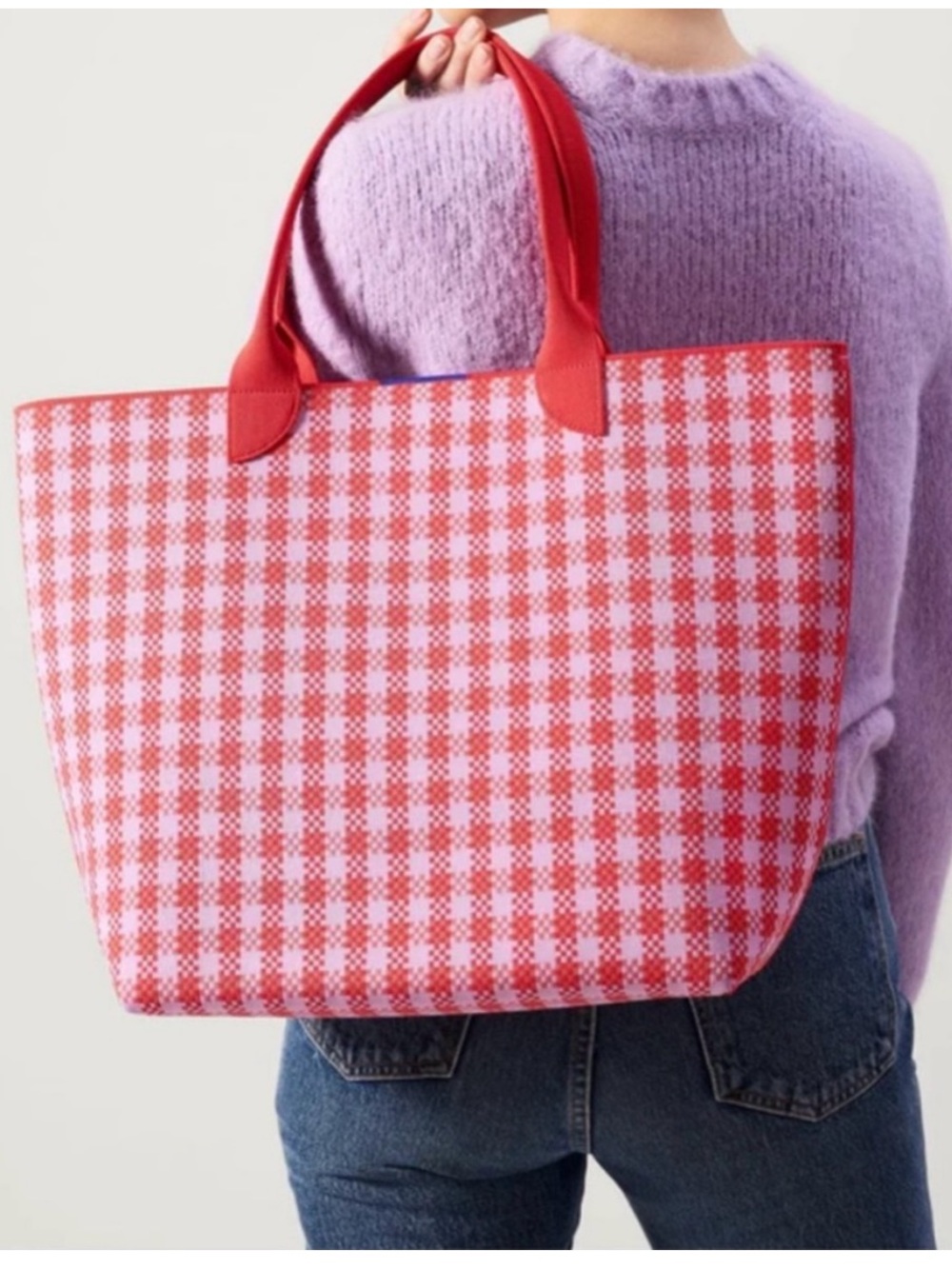 Rothy’s poppy Red Gingham Bag sustainable lightweight tote LWT
